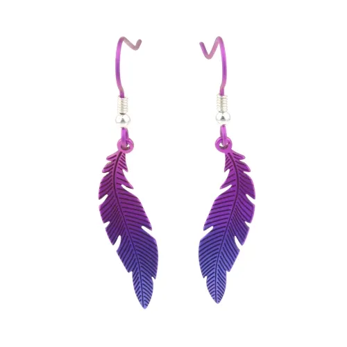 Small Feather Pink Purple Drop Earrings